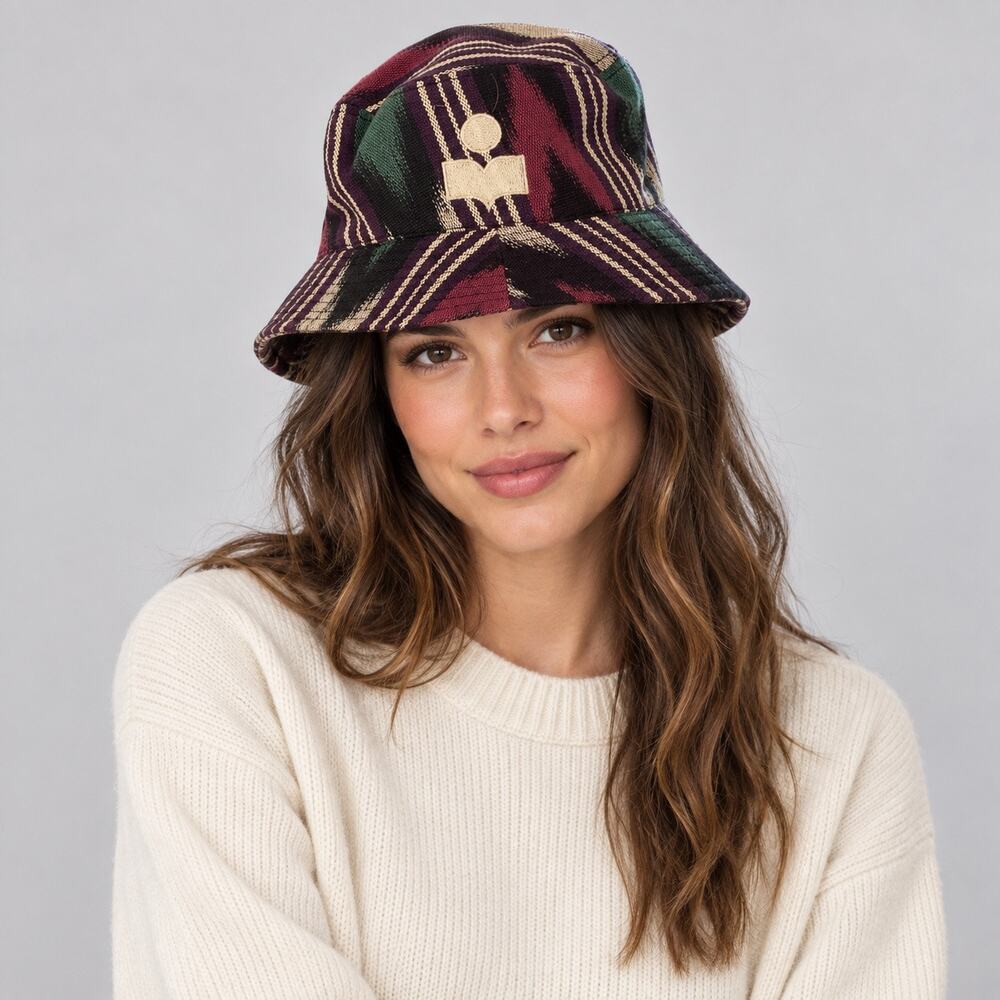 Isabel Marant Haley Bucket Hat Size 58 Multicolor Ikat Logo Cotton Designer